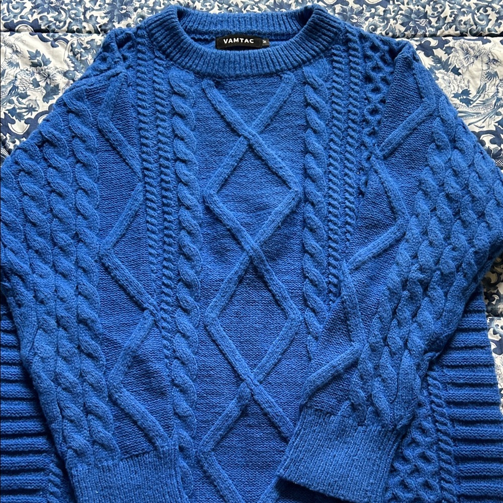 Men's Blue Cable Knit Sweater